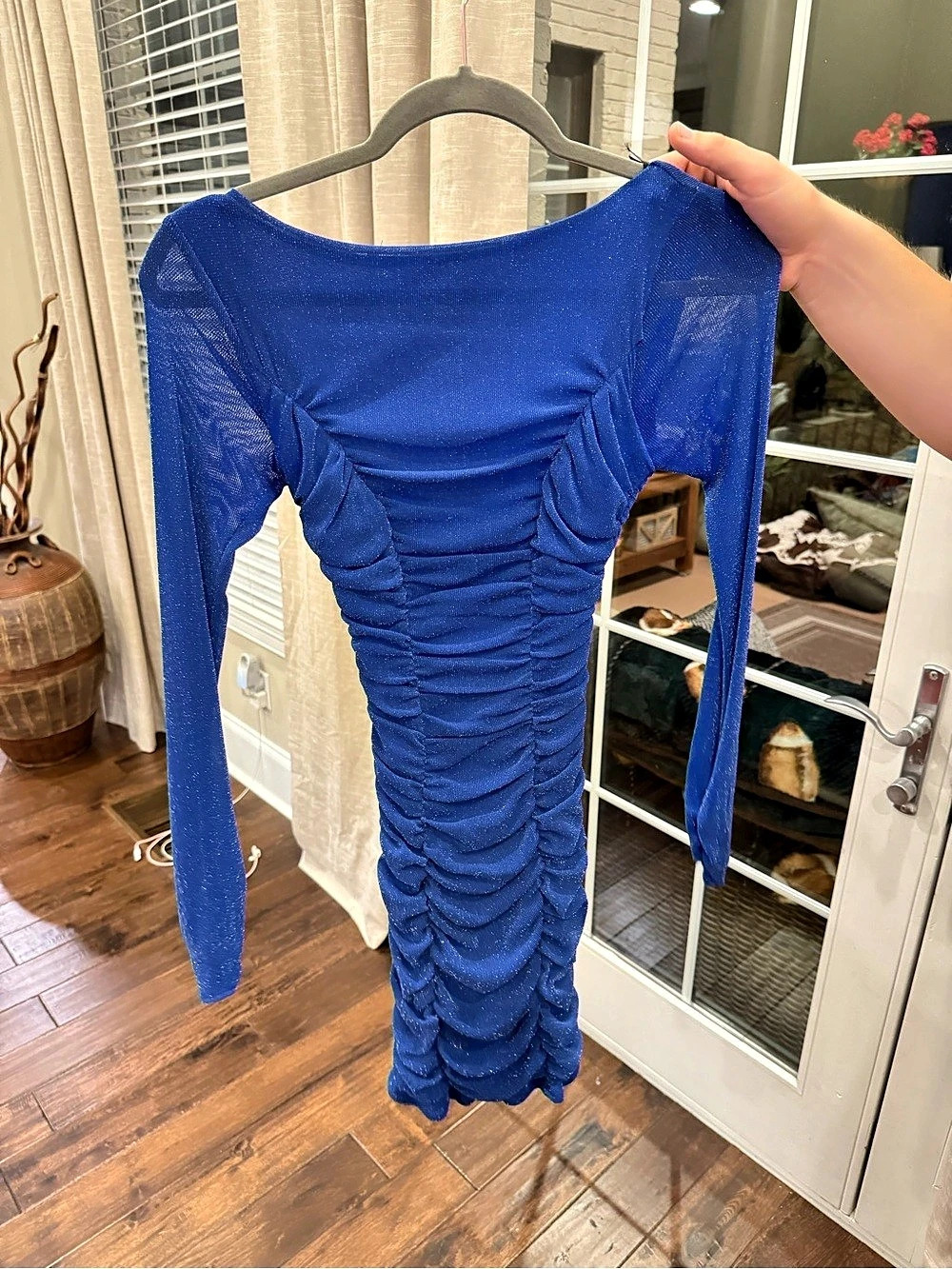 B. DARLIN Ruched Mini Dress in Blue Size Small